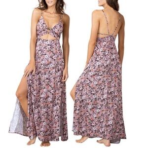 Maaji Ditsy Aurora Open Back Floral Ruffle Maxi Dress in Mauve